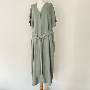 H&M Olive Sage Green Kaftan Dress Viscose Runs Big Size M NWT